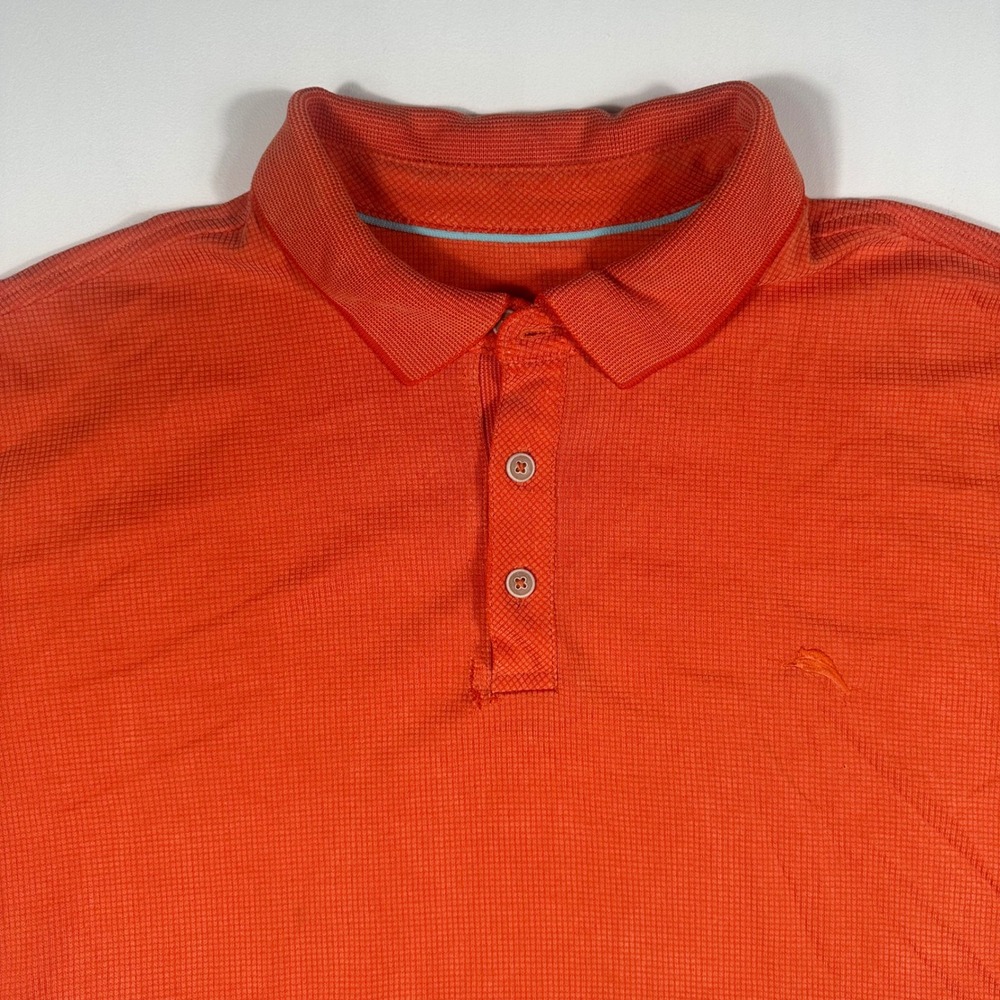 Tommy Bahama Polo Shirt Mens XL Short Sleeve Waffle Knit Orange